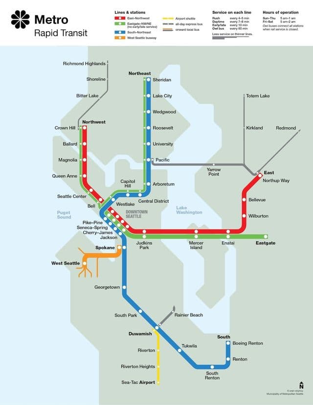 Mapa stacji metra w Seattle