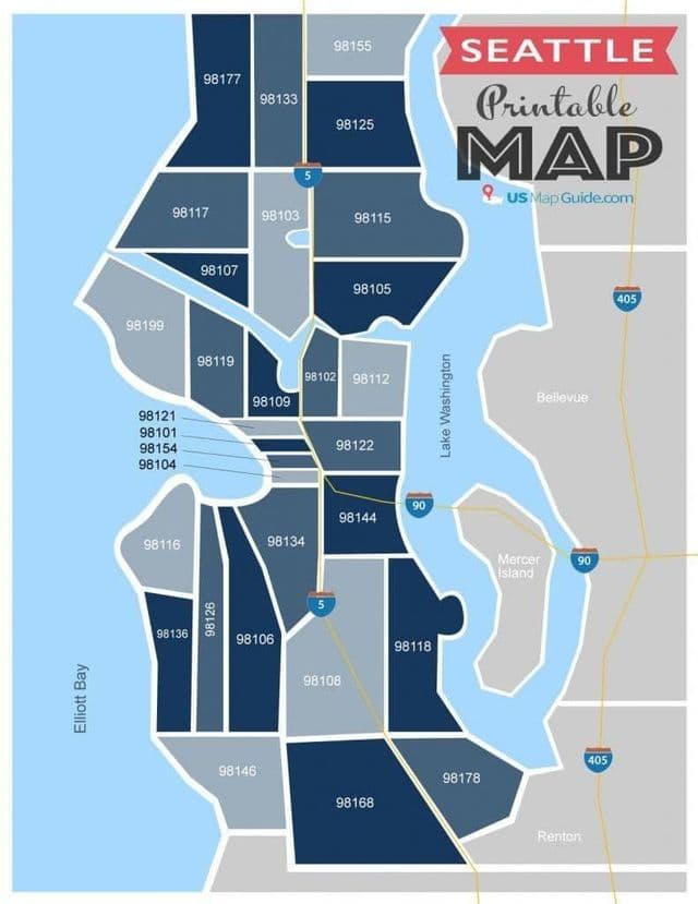 Mapa kodów pocztowych Seattle
