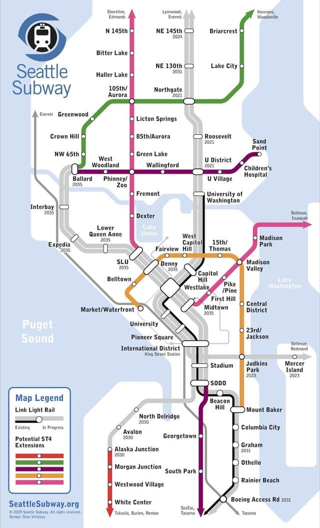 Mapa stacji metra w Seattle
