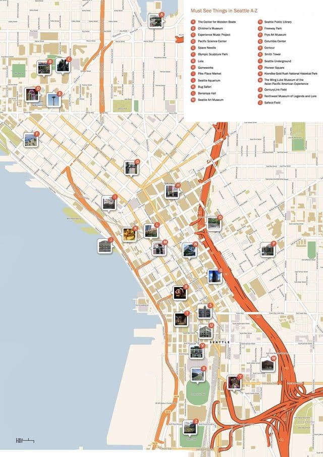 Mapa pieszych wycieczek po Seattle