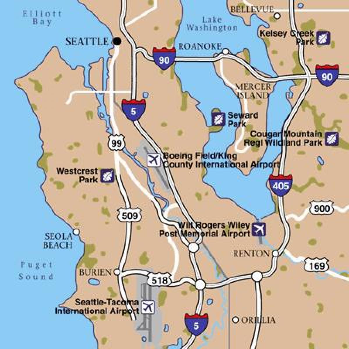 Mapa lotnisk Seattle