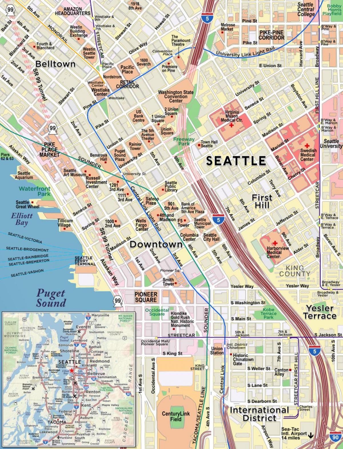 Mapa centrum Seattle