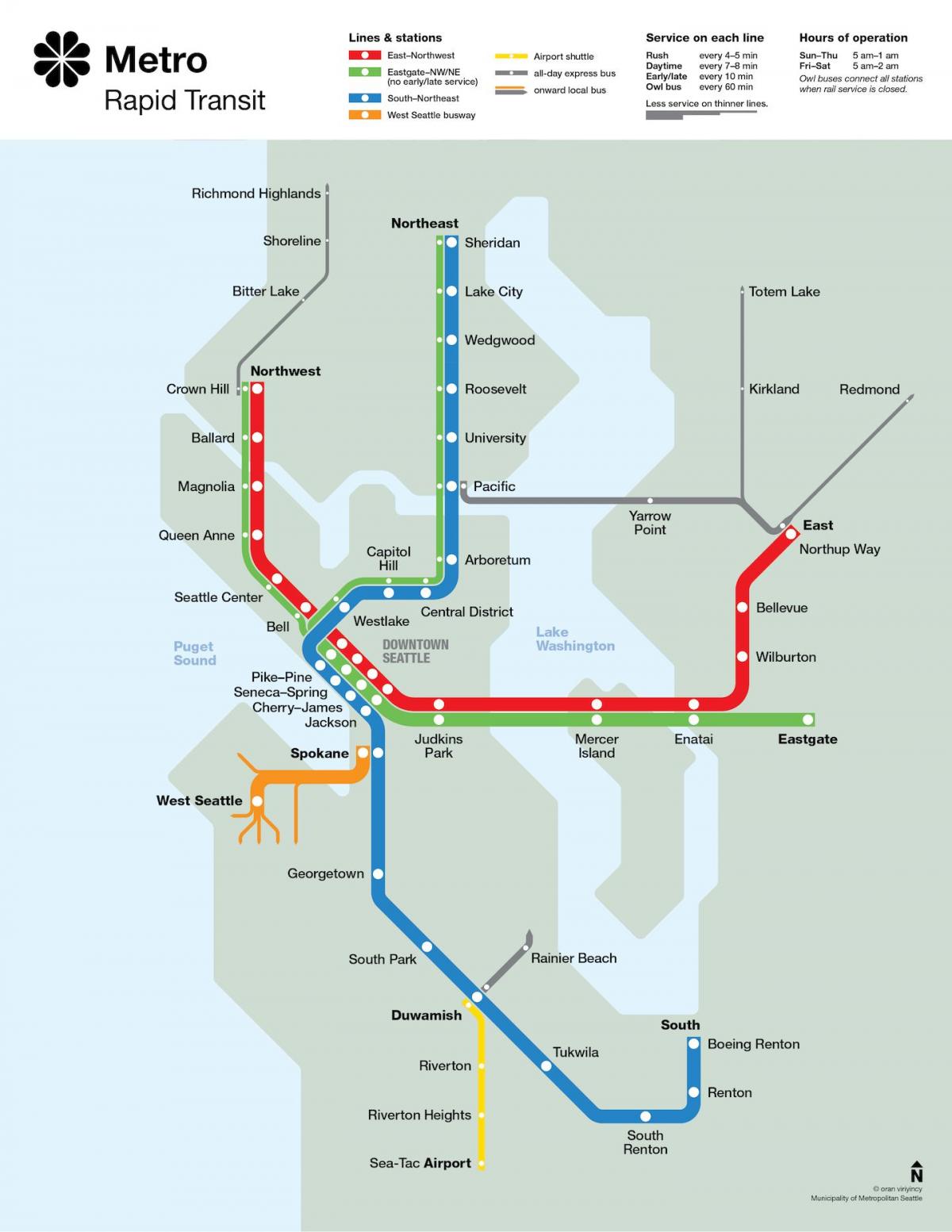 Mapa stacji metra w Seattle