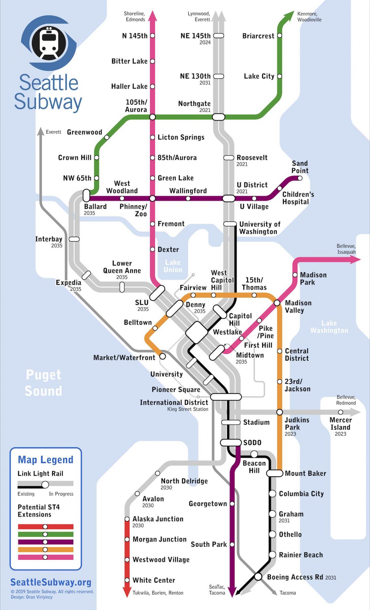 Mapa stacji metra w Seattle