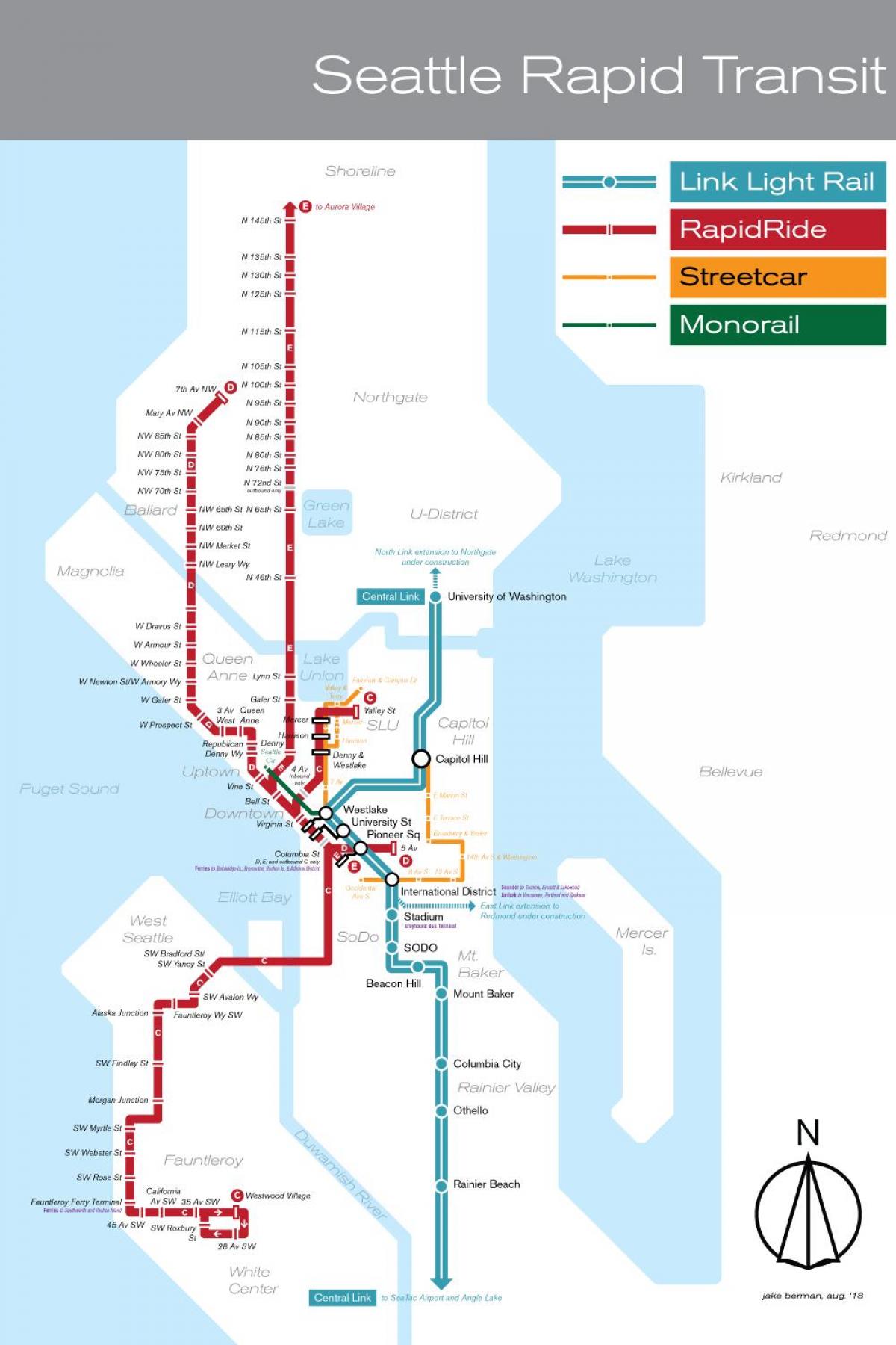 Mapa stacji kolejowych w Seattle
